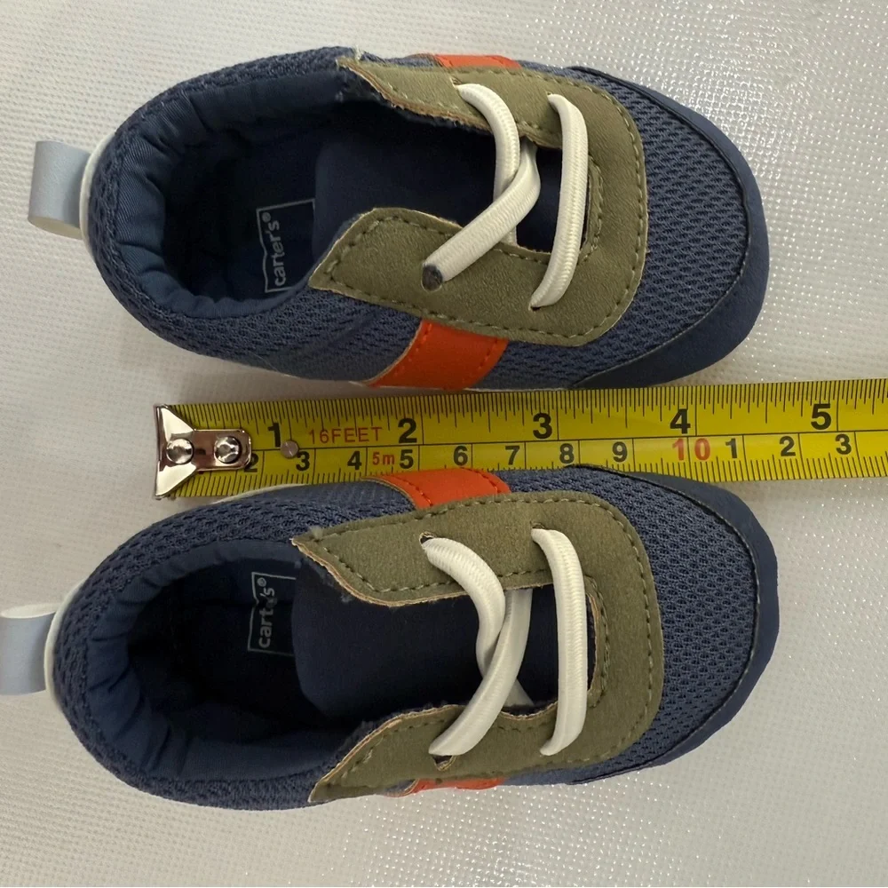 NWOT Carter's Navy and Olive Baby Shoes with Orange Accent 0-3 months